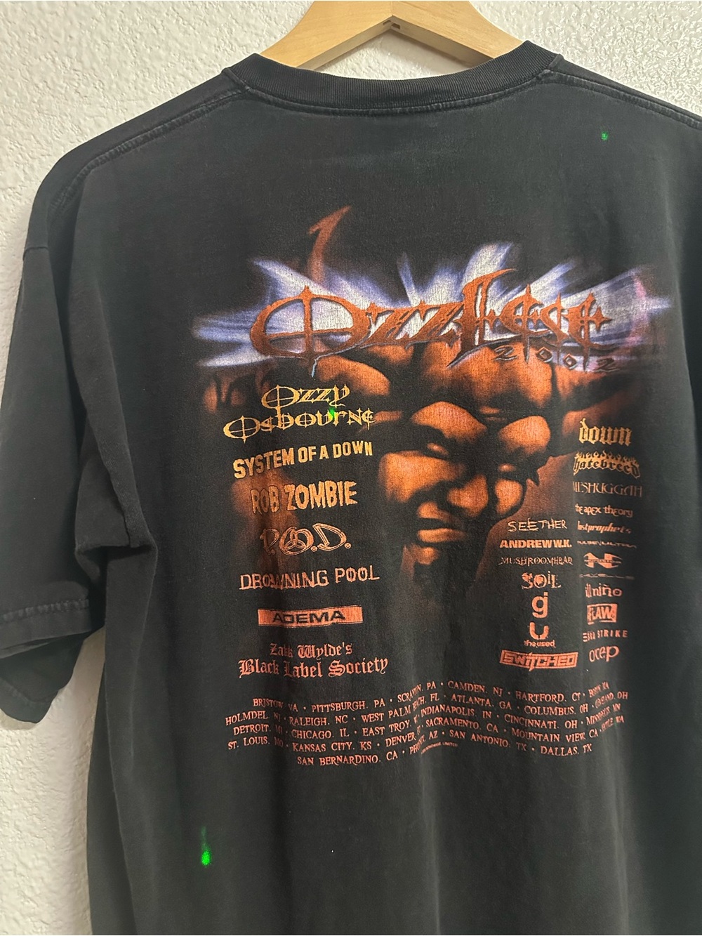 Black Graphic Short-Sleeve Band Tee with Orange and Purple Print